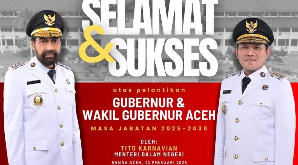 Pemerintahan Kota Lhokseumawe Mengucapkan Selamat dan Sukses atas Pelantikan Gubernur dan Wakil Gubernur Aceh, Masa Jabatan 2025-2030